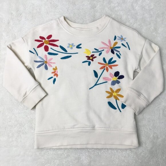 Hanna Andersson Other - Hanna Andersson Little Girl Off White Floral Sweatshirt Top Size 4 Embroidered